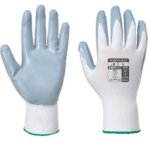 Rękawica Flexo Grip powlekana nitrylem w opakowaniu detalicznym, biały/szary - Rękawica Flexo Grip powlekana nitrylem w opakowaniu detalicznym, biały/
