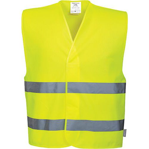Kamizelka ostrzegawcza z dwoma taśmami poziomymi, żółty - Kamizelka ostrzegawcza z dwoma taśmami poziomymi, żółty, rozm. XXL-XXXL