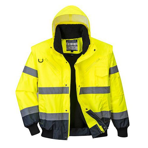 Kontrastowa kurtka ostrzegawcza Bomber, ciemno niebieski/żółty - Kontrastowa kurtka ostrzegawcza Bomber, ciemno niebieski/żółty, rozm. 4XL