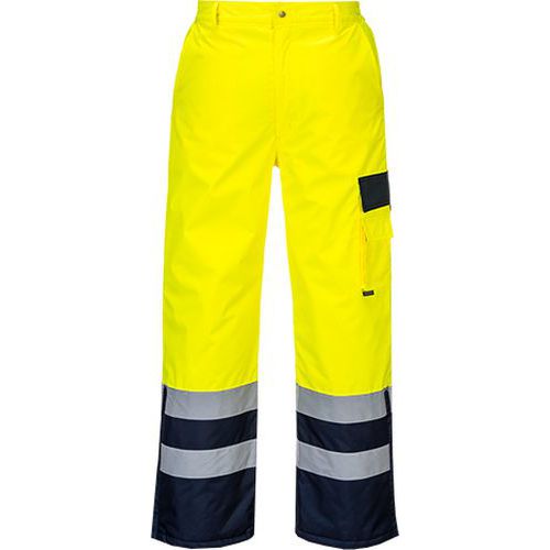 Dwukolorowe spodnie ostrzegawcze ocieplane, niebieski/żółty