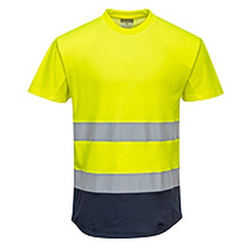 Dwukolorowy t-shirt siatkowy, niebieski/żółty - Dwukolorowy t-shirt siatkowy, niebieski/żółty, rozm. S