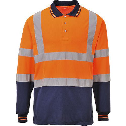 Dwukolorowa koszulka polo z długimi rękawami, niebieski/pomarańczowy - Dwukolorowa koszulka polo z długimi rękawami, niebieski/pomarańczowy, rozm. M