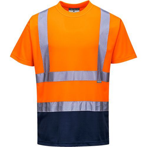 T-shirt ostrzegawczy dwukolorowy, niebieski/pomarańczowy - T-shirt ostrzegawczy dwukolorowy, niebieski/pomarańczowy, rozm. L