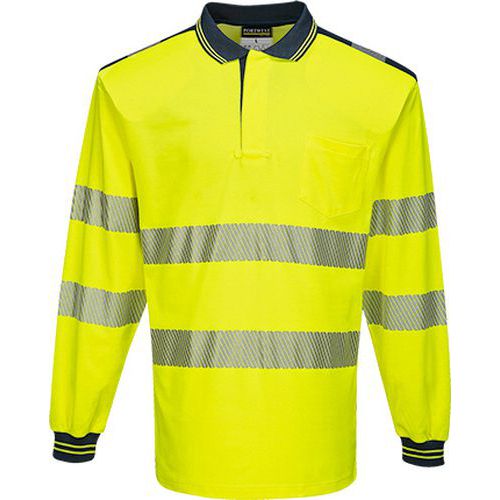 Koszulka ostrzegawcza polo PW3 z długim rękawem, niebieski/żółty - Koszulka ostrzegawcza polo PW3 z długim rękawem, niebieski/żółty, rozm. 4XL