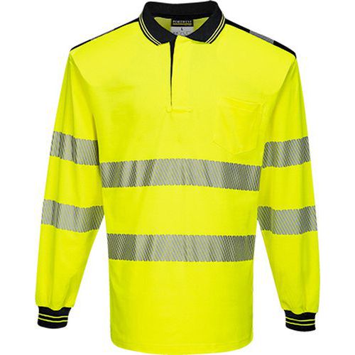 Koszulka ostrzegawcza polo PW3 z długim rękawem, czarny/żółty - Koszulka ostrzegawcza polo PW3 z długim rękawem, czarny/żółty, rozm. 5XL