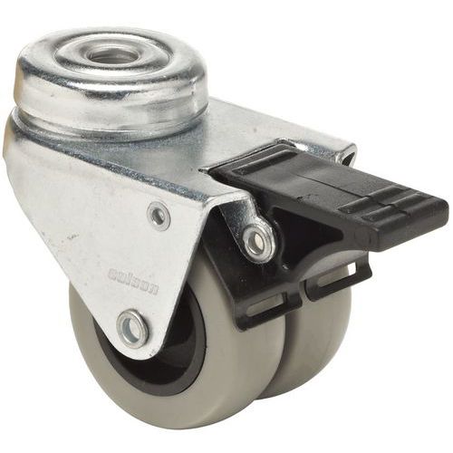 Koła transportowe skrętne z mocowaniem na otwór - Zestaw skrętny z hamulcem z podwójnym kołem poliuretanowym z mocowaniem na otwór