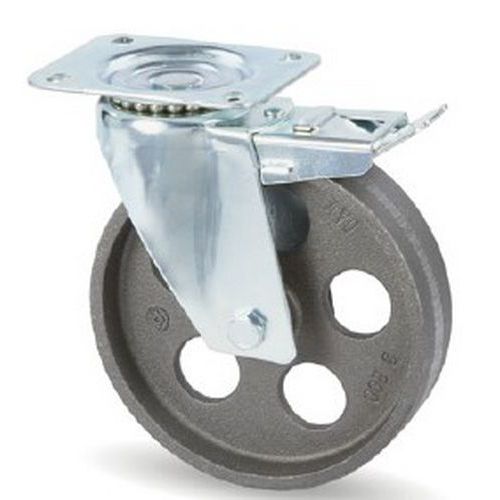 Koła transportowe skrętne, żeliwne z hamulcem - Zestaw skrętny z hamulcem z kołem żeliwnym fi 100 mm