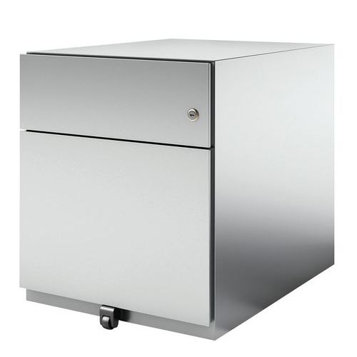 Szafki na dokumenty z ruchomą szufladą, aluminium - Przenośna metalowa szafka na dokumenty z szufladami, aluminiowa, 2 szuflady.