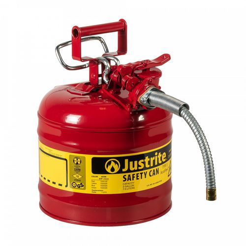 Pojemniki ochronne na materiały łatwopalne Justrite z wężem - Pojemnik ochronny na materiały łatwopalne Justrite, z wężem, czerwony, 7,5 l