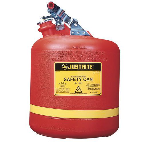 Pojemnik ochronny plastikowy, na materiały łatwopalne Justrite, czerwony, 2 l Pojemnik ochronny plastikowy, na materiały łatwopalne Justrite, czerwony, 2 l