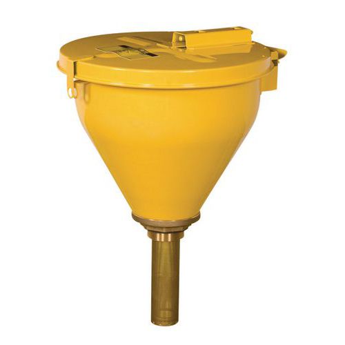 Metalowe lejki Justrite z pokrywą na substancje łatwopalne, średnica 27 cm, długość 16 cm - Metalowy lejek Justrite z pokrywą na substancje łatwopalne