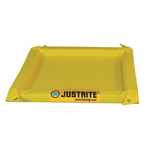 Niskie wanny wychwytowe Justrite, żółte, wysokość 5,1 cm, 19 – 167 l - Niska wanna wychwytowa Justrite, żółta, 5,1 x 350,5 x 320 cm, 511 l
