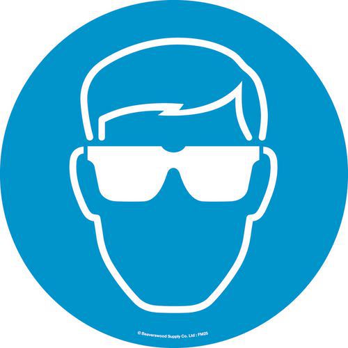 Okrągłe samoprzylepne znaczniki podłoża - Stosować środki ochrony osobistej - Naklejka podłogowa - należy nosić okulary.