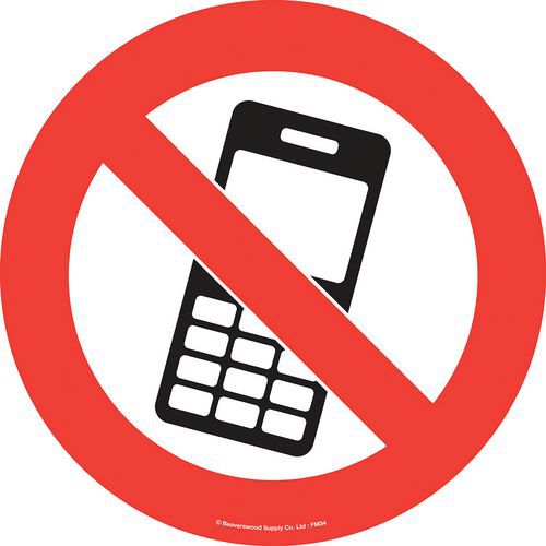 Okrągłe samoprzylepne markery podłogowe - Zakaz - Naklejka na podłodze - zakaz używania telefonów komórkowych.
