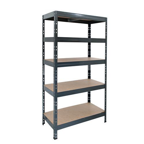 Metalowe regały bezśrubowe Manutan Expert Rapid 3 - Regał metalowy Manutan Expert Rapid 3, 180 x 90 x 45 cm, 250 kg/półkę, 5 półek z płyty pilśniowej 