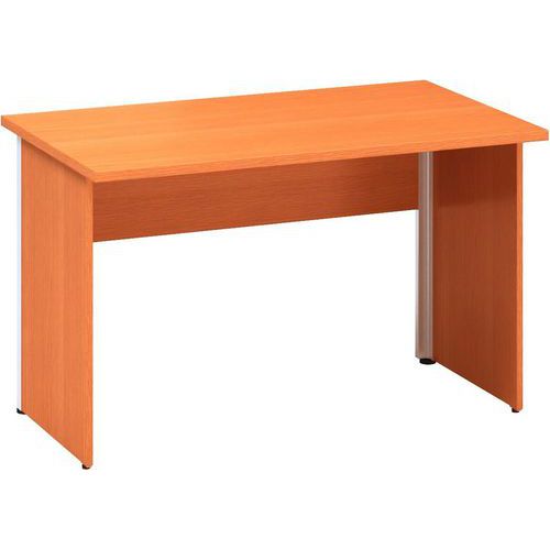 Stoły biurowe Alfa 100, 120 x 70 x 73,5 cm, wersja prosta - Stół biurowy Alfa 100 z szarą podstawą, 120 x 70 x 73,5 cm, wersja prosta, dekor buk Bavar