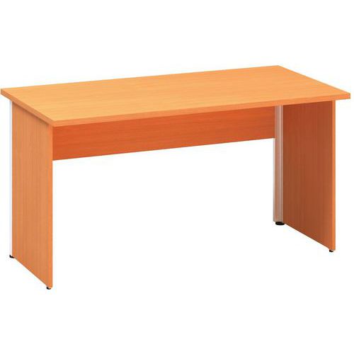 Stoły biurowe Alfa 100, 140 x 70 x 73,5 cm, wersja prosta - Stół biurowy Alfa 100 z szarą podstawą, 140 x 70 x 73,5 cm, wersja prosta, dekor buk Bavar