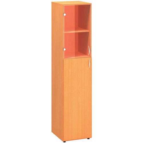 Szafki wysokie wąskie Alfa 500, 178 x 40 x 47 cm, z drzwiczkami szklanymi i z płyty wiórowej – wersja lewa - Szafka wysoka wąska Alfa 500, 178 x 40 x 