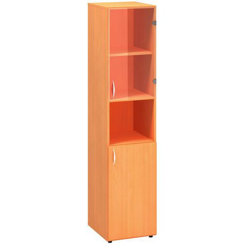 Szafka wysoka wąska Alfa 500, 178 x 40 x 47 cm, z wnęką oraz drzwiczkami z płyty meblowej i szklanymi – wersja prawa - Szafka wysoka wąska Alfa 500, 1