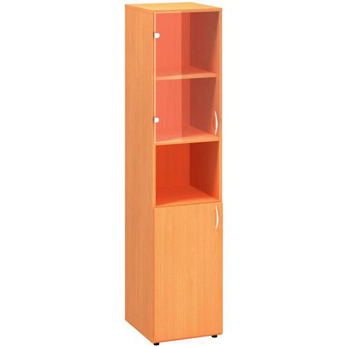 Szafka wysoka wąska Alfa 500, 178 x 40 x 47 cm, z wnęką oraz drzwiczkami z płyty meblowej i szklanymi – wersja lewa - Szafka wysoka wąska Alfa 500, 17