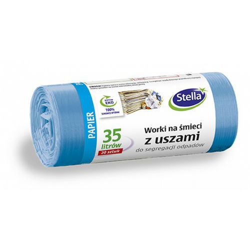 Worki z uszami STELLA, do segregacji odpadów papierowych, 35 l, 20 szt., niebieskie, niebieski