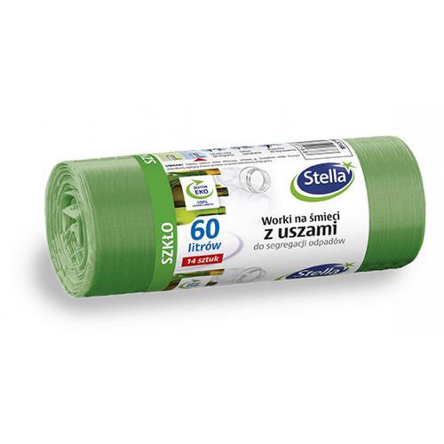 Worki z uszami STELLA, do segregacji szkła, 60 l, 14 szt., zielone, zielony Worki z uszami STELLA, do segregacji szkła, 60 l, 14 szt., zielone, zielony