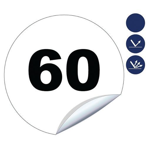 Okrągły znak ograniczenia prędkości Novap - Znak ograniczenia prędkości Novap „60”, 200 mm, naklejka