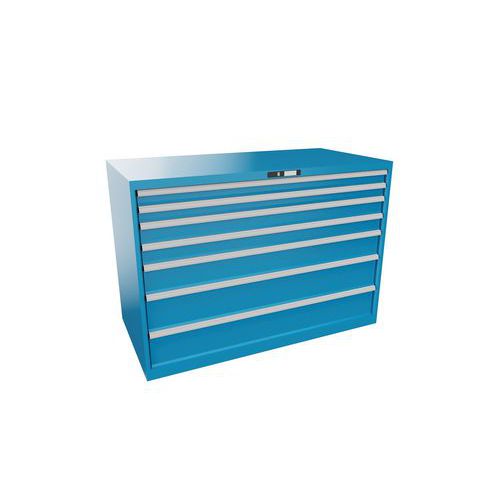 Szafki warsztatowe z szufladami Lista, 1431x725x1000 mm, 5, 7 lub 8 szuflad - Szafka warsztatowa Lista, 1431x725x1000 mm, 75 kg, 7 szuflad, jasnoniebi