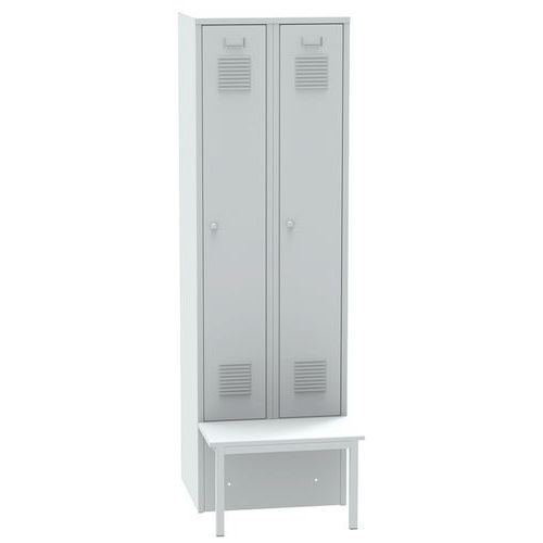 Szafki szatniowe Charlie z ławką, 2 przedziały, zamek cylindryczny - Szafka szatniowa Charlie z ławką, 2 przedziały, zamek cylindryczny, szary/szary