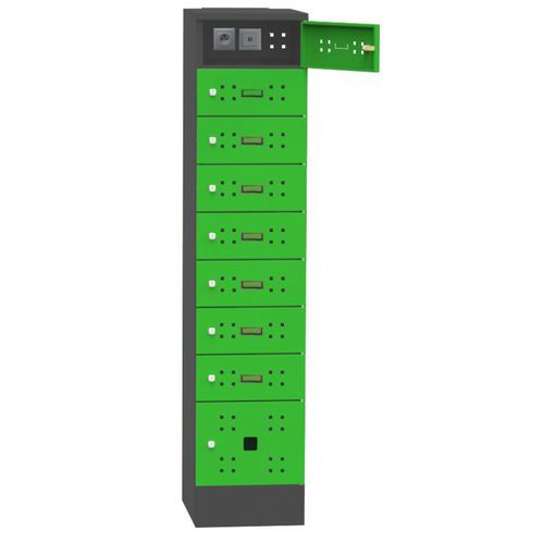 Szafa do ładowania urządzeń mobilnych Olivia, SCHUKO, port USB, 8 schowków