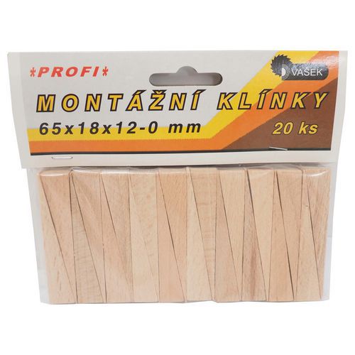 Kliny drewniane, montażowe, 20 szt. - Kliny drewniane, montażowe, opakowanie 20 szt., 65 x 18 x 12 – 0 mm