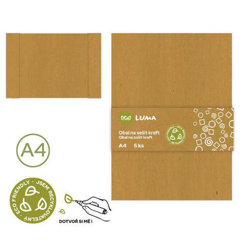 Okładki na zeszyty KRAFT ECO LUMA, 5 szt. - Okładka na zeszyt KRAFT ECO LUMA, A4, 5 szt.