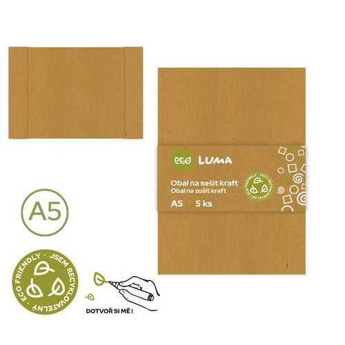 Okładki na zeszyty KRAFT ECO LUMA, 5 szt. - Okładka na zeszyt KRAFT ECO LUMA, A5, 5 szt.