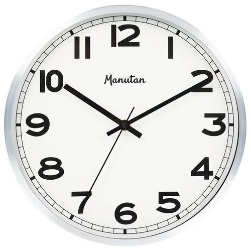 Zegar analogowy Manutan Expert, autonomiczny kwarc, średnica 30 cm, aluminium