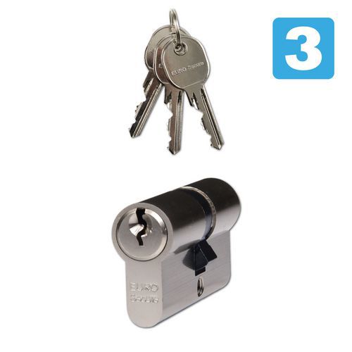 Wkładki zabezpieczające EuroSecure, 30 mm, 3 klucze - Wkładka zabezpieczająca EuroSecure, 30/35 mm z kulą, 3 kule, nikiel