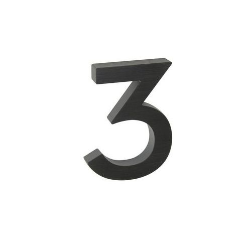 Aluminiowe numery w wersji 3D ze szlifowaną powierzchnią, czarne - Aluminiowy numer w wersji 3D ze szlifowaną powierzchnią, znak „3”, czarny