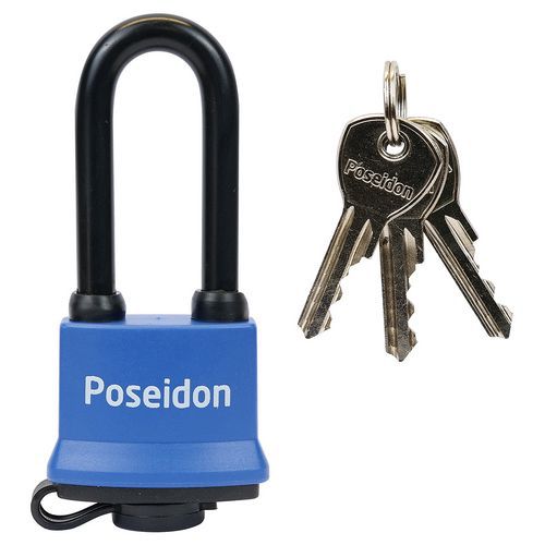 Stalowa kłódka wodoodporna, z plastikową osłoną, z wydłużonym jarzmem, średnica jarzma 7 mm, wysokość 52 mm,