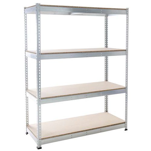 Metalowe regały bezśrubowe Rapid 1 - Regał metalowy Rapid 1, 198 × 152,5 × 45,5 cm, 440 kg/półkę, 4 półki z płyty wiórowej, ocynk