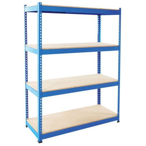 Metalowe regały bezśrubowe Rapid 1 - Regał metalowy Rapid 1, 198 x 152,5 x 45,5 cm, 440 kg/półkę, 4 półki z płyty wiórowej, niebieski