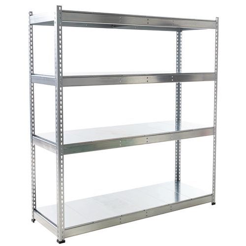 Metalowe regały bezśrubowe Rapid 1 - Regał metalowy Rapid 1, 198 × 183 × 61 cm, 440 kg/półkę, 4 panele stalowe, ocynk