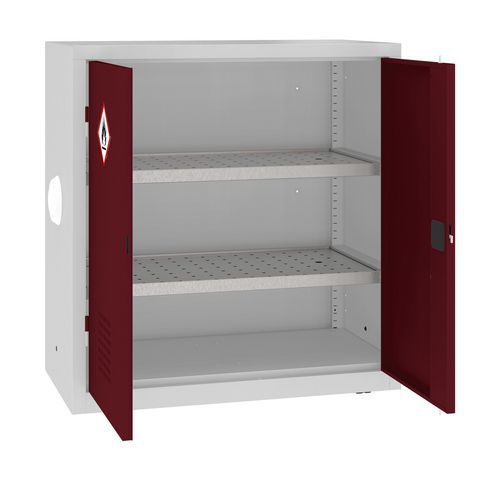 Szafy metalowe na chemikalia 104 x 100 x 50 cm - Metalowa szafka na chemikalia, 104 x 100 x 50 cm, szara/ciemna. czerwony