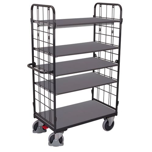 Wózki regałowe z bokami siatkowymi, 5 półek, do 500 kg - Wózek półkowy z bokami siatkowymi, 5 półek, do 500 kg, 118,5 x 72 x 182 cm, szary