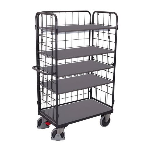 Wózki półkowe z 3 ściankami siatkowymi, 5 półkami, do 400 - 500 kg - Wózek półkowy z 3 ściankami siatkowymi, 5 półkami, do 500 kg, 119 x 62,5 x 182 cm