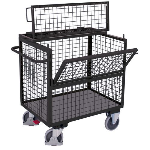 Wózki z 4 ściankami siatkowymi i sufitem, do 500 kg - Wózek z 4 ściankami i sufitem z siatki, do 500 kg, 133 x 83 x 115 cm, szary