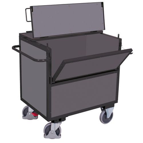 Wózki szafkowe z uchylną ścianą i pokrywą, do 500 kg - Wózek szafkowy z uchylną ścianą i pokrywą, do 500 kg, 113 x 73 x 115 cm, szary