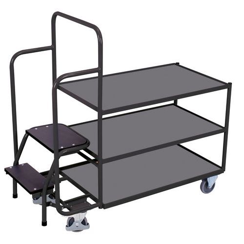 Wózki półkowe ze schodkami, do 250 kg, 3 półki - Wózek półkowy ze schodkami, do 250 kg, 3 półki, szary