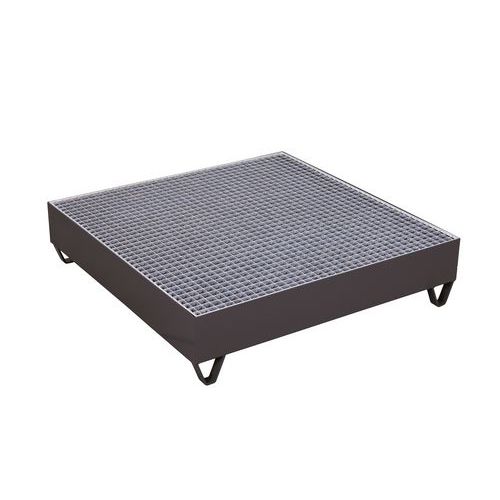 Tacki ociekowe stalowe z kratką, na 4 bębny, 120 x 120 x 28,5 cm - Tacka ociekowa stalowa z kratką, na 4 beczki, 120 x 120 x 28,5 cm, szara