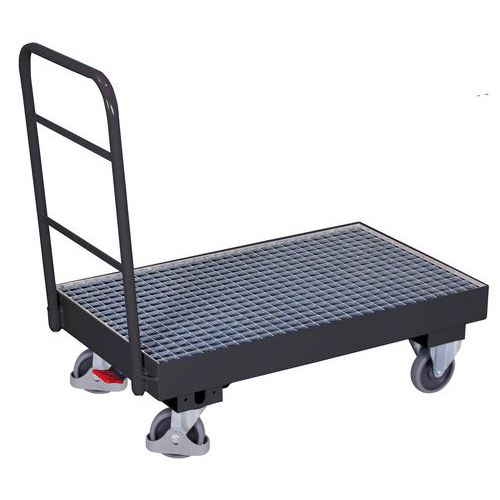 Mobilne tacki ociekowe z kratką, do 250 kg, 42,5 l, 110 x 60 x 101 cm - Mobilna tacka ociekowa z rusztem, do 250 kg, 42,5 l, 110 x 60 x 101 cm, szara