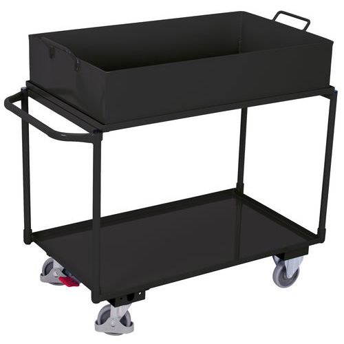Wózki półkowe z wanną, 2 metalowe półki z podniesioną krawędzią, do 250 kg, 117 x 61 x 84,5 cm - Wózek półkowy z wanną, 2 półki metalowe z podniesioną