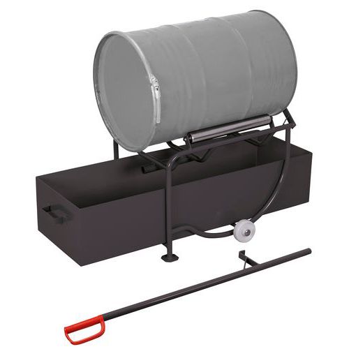 Wózek przechylny do beczek z tacą stalową, 2 rolki stalowe, 200 l, do 250 kg - Wózek przechylny do beczek z tacą stalową, 2 rolki stalowe, 200 l, do 2
